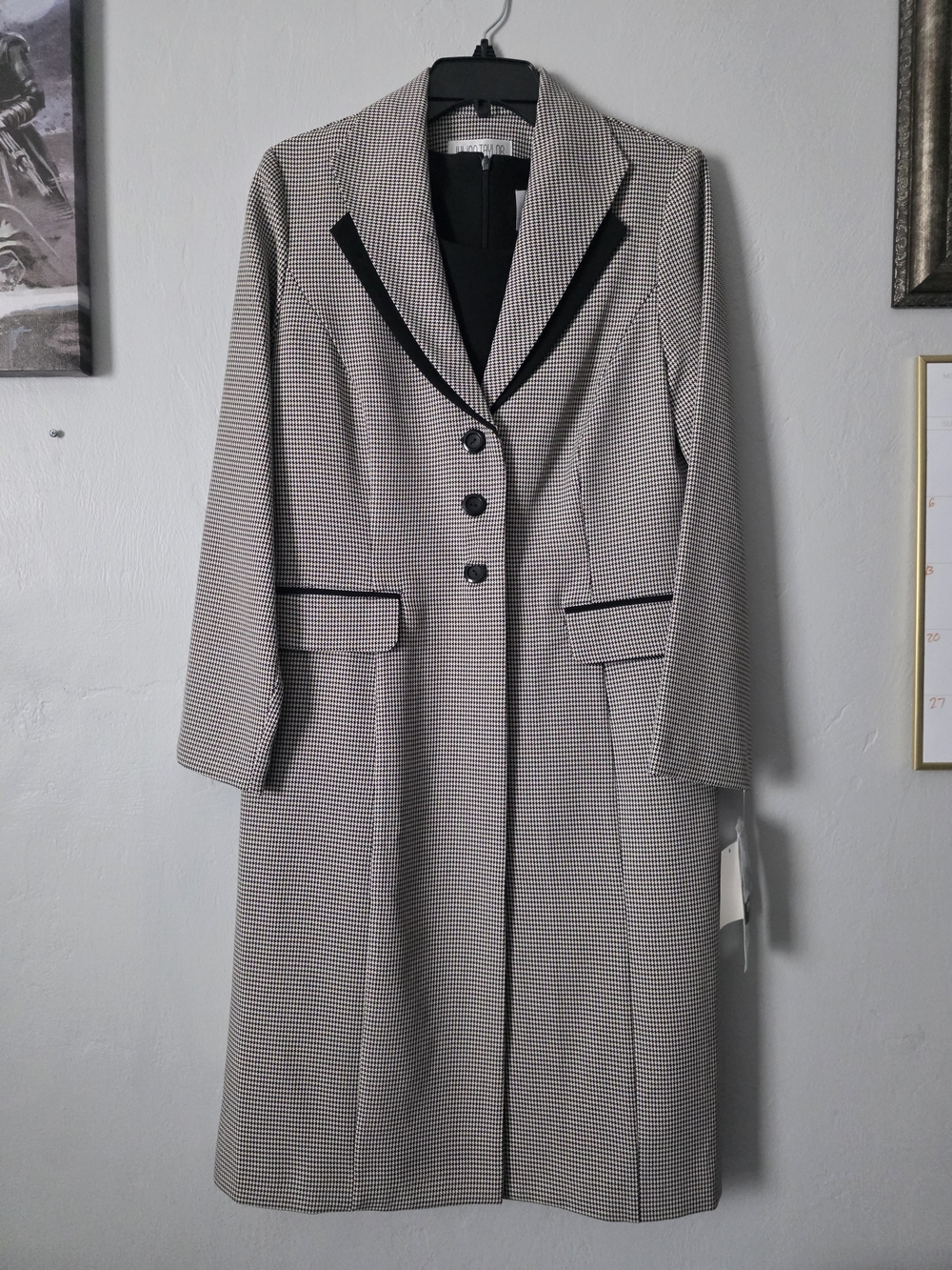 Vintage Julian Taylor Longline Houndstooth Blazer & Black Sheath Dress Set